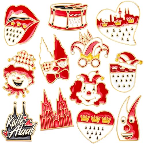 SEPGLITTER 12 Stück Kölle Alaaf Pins, Karneval Rot Weiß Broschen aus Tropfenlegierung für Köln...