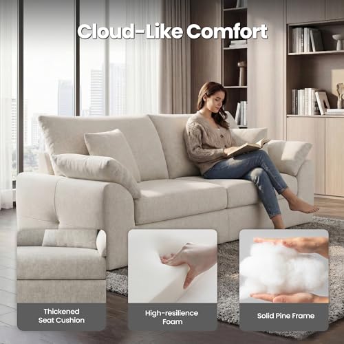 Image of 89.8 inch Modern Loveseat Sofa for Living Room, Cloud Boneless Couches with 4 Pillows, Mid Century Loveseat couches for Small Place, No Assembly Required, Beige