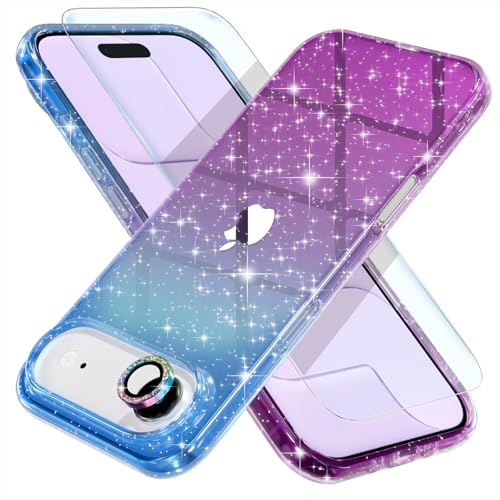 Coque iPhone 17 Air scintillante haut de gamme en bleu avec verre trempé de protection