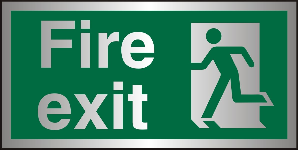 Seco Fire Exit - Fire Exit & Man Running Left Sign, 200mm x 100mm - 1.5mm Brushed Aluminium Composite