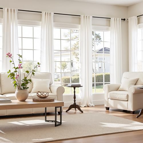 Image of jinchan Linen Curtains Light Filtering Back Tab 38x96 Inch 2 Panels White