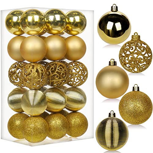 30 bolas de Navidad adornos de bolas de Navidad con cuerdas, decoraciones colgantes de plástico inastillables de oro de 60 mm, colgantes de árbol de Navidad para fiestas en casa, bodas, vacaciones Cover