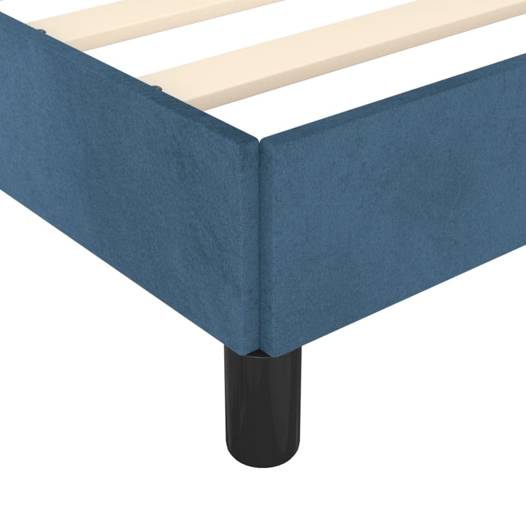 Velvet Bed Frame, 120x190 cm Dark Blue Single Platform Bed | Built with a solid pine wood frame and plywood slats, suitable for guest rooms and youth bedrooms.