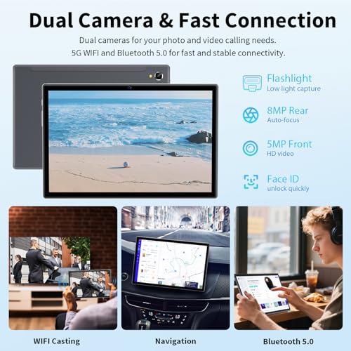 Image of YOBANSE 2025 Tablet with Keyboard 24GB RAM 128GB ROM (2TB Expansion) 10.1 inch Android 15 Tablet 8000mAh Battery BT 5.0 GSM Certified Dual Band WiFi (2.4G & 5G) Tablet Case with Mouse Stylus