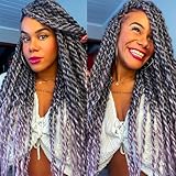 ZHTks Jumbo Senegalese Twists Crochet Hair Pro looped Silver Gray Havana Twist Crochet Braids 6 Packs 18 Inch Synthetic Braiding Hair Extensions for Women(Tgrey#)