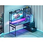 Casaottima 48 Inch Gaming Desk with Hutch & 3 Fabric Drawers, Computer Desk with USB Ports & LED Lights, Reversible Pc Gamer Table with Monitor Stand for Home Office, Carbon Fiber Black - Image 2