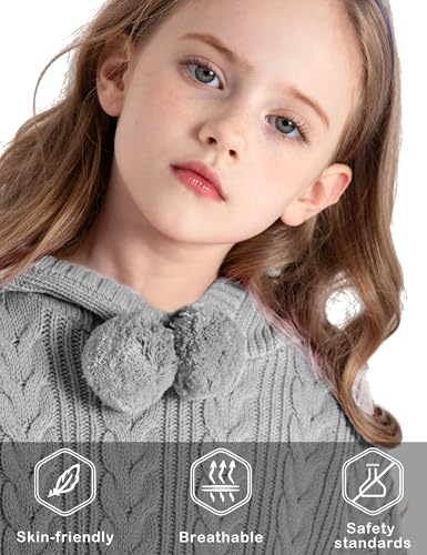 Image of BOBOYOYO Cape for Girls Hooded Cable Knit Poncho Sweaters Kids Shawl