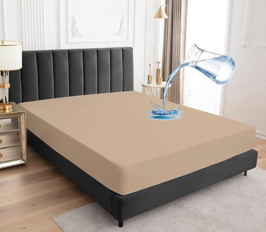 Image of Zippered Chain 75 inchx35 inchx6 inch Terry Cotton Waterproof Mattress Protector | Dust Mite Proof, Bed Bug Protection Mattress Cover for Single Bed Size with 6 inch Drop Thick (75x35x6 inch,Beige)