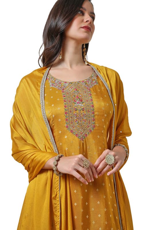 Soch Abito da donna in broccato Zari senape con Dupatta
