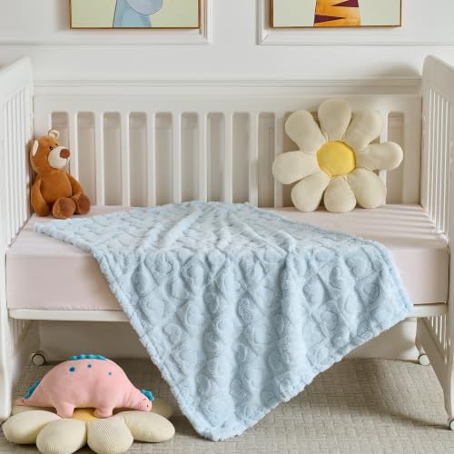 Image of 5 Pcs Baby Blanket Heart Checkered Ultra Soft Gift-Ready Plush for Newborns, Nursery & Stroller 30 inchx40 inch Blue