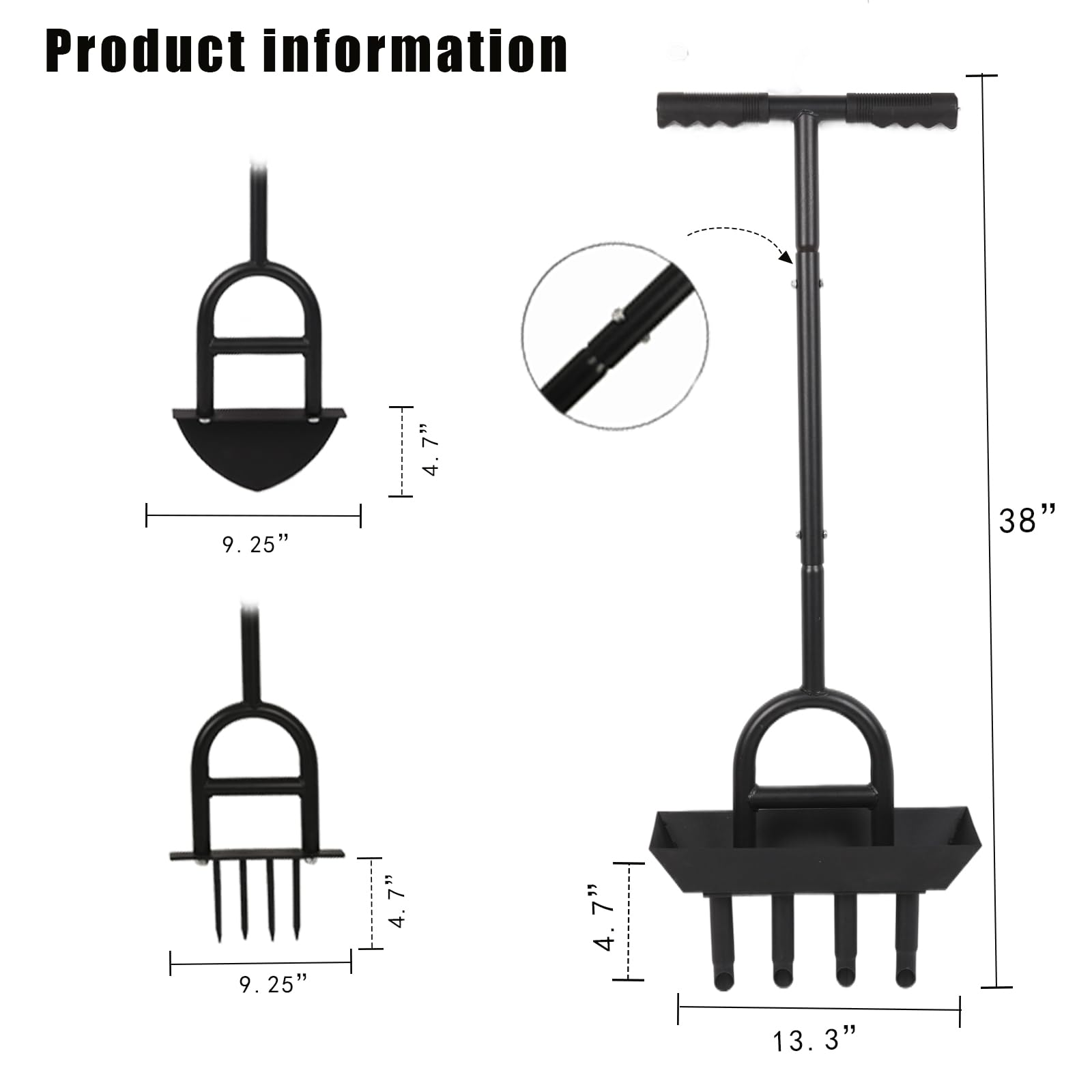 Lawn Aerator Garden Tool with Soil Core Tray, 3 in 1 Manual Grass Plug Air Aerator with Spike Tool and Half Moon Edging Tool, Coring Aeration for Lawn Yard Care