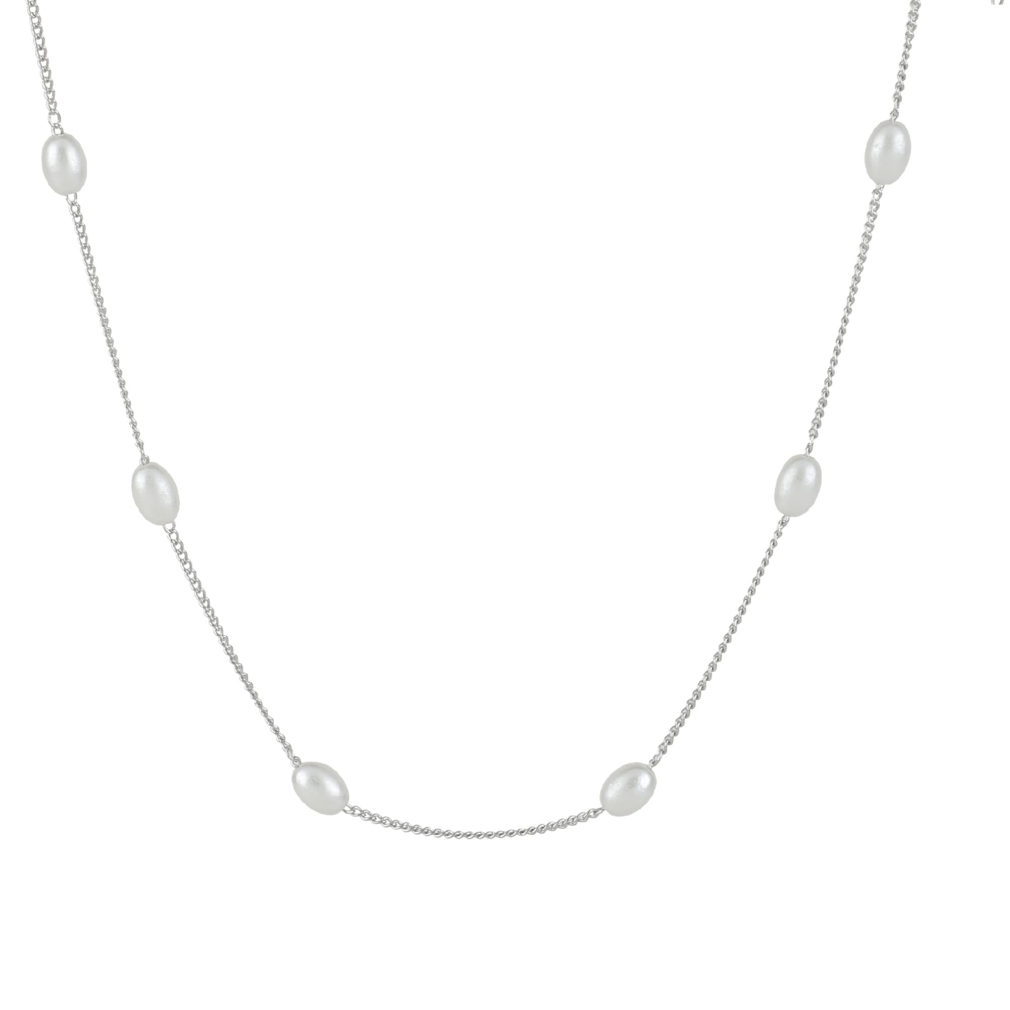 Aaishwarya Dainty Oval Pearls Silver plated Alloy Short Chain Necklace For Women And Girls|Valentine gift for Girlfriend, Wife | Gift for Women (B0B2W89FCZ) Amazon Price History, Amazon Price Tracker