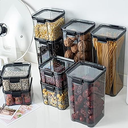 GRYMTOX Unbreakable and Airtight Lock and Lock Kitchen Accessories Items Storage Plastic Container Ideal for Storage Kitchen Items - 1700ML (Set of 8)