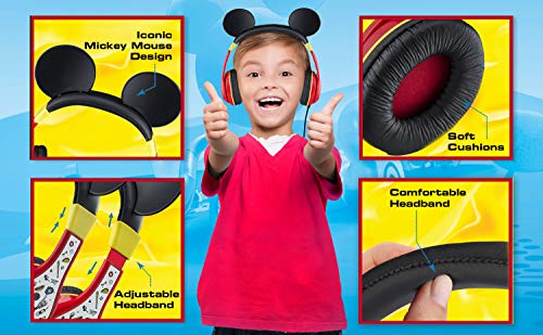 eKids Mickey Mouse Headphones For Kids, Adjustable Over the Ear Headphones, 3.5mm Jack Wired Headphones with Parental… - Image 3
