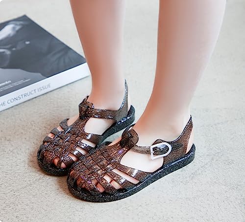 Image of Jelly Shoes for Toddler Girls Summer Beach Retro Jellies Sandals T-Strap Slingback Little Kids Glitter White Size 9 Soft Closed Toe Princess Dress Flat