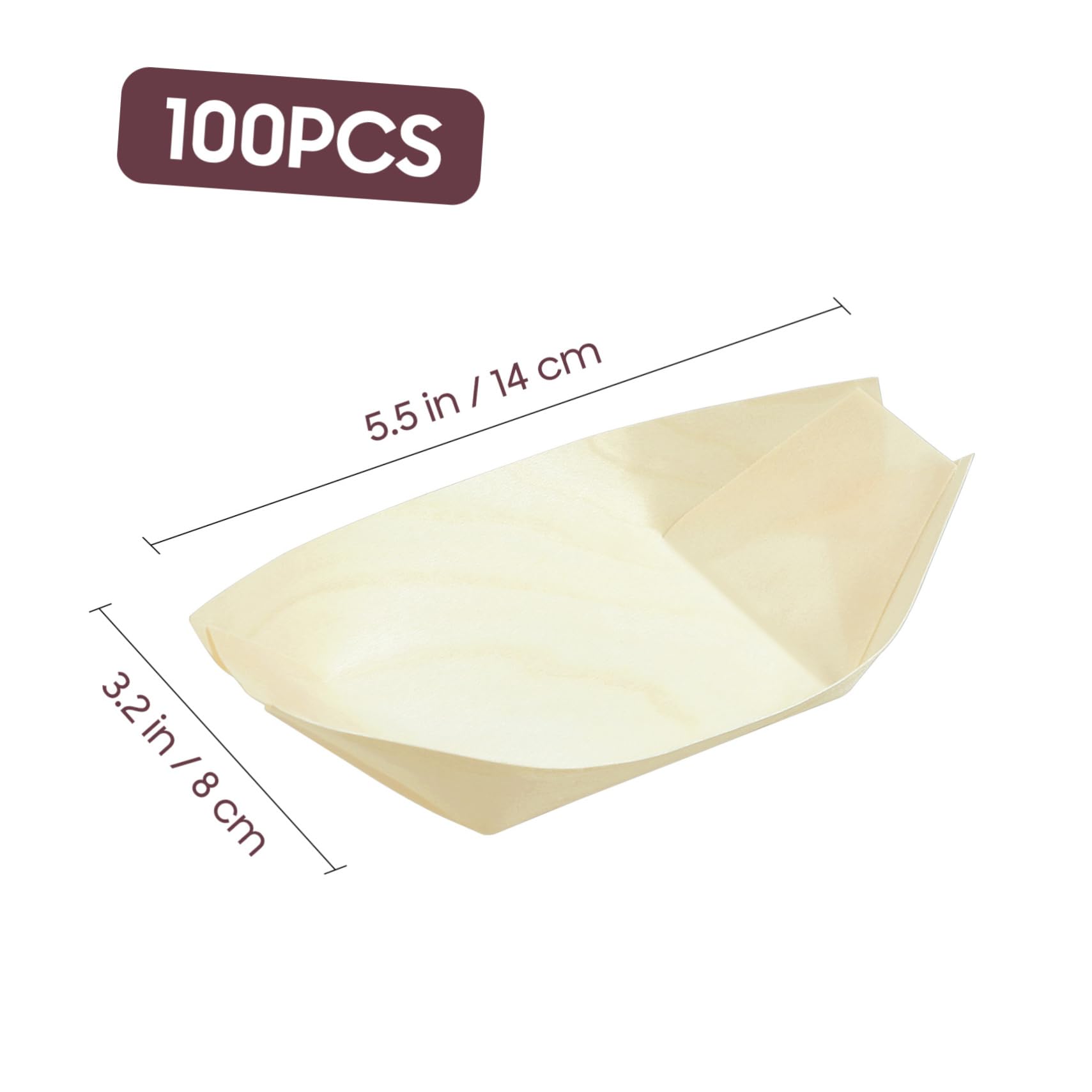 CONGARTENO 100PCS Disposable Wood Sushi Boat Multi Functional Food Bowl for Parties Catering and Home Use for Sushi Snacks and Desserts