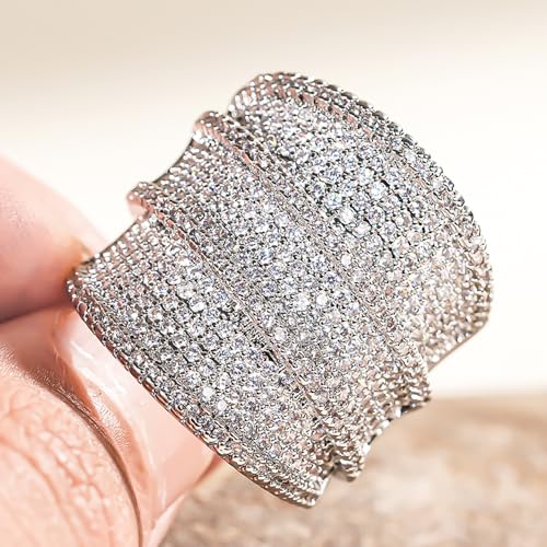 Gorgeous Sparkling Tiny Cubic Zirconia Wide Ring for Women Anniversary Party Jewelry4
