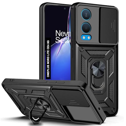 Image of AESTMO Tough Armor OnePlus Nord CE 4 Lite 5G Bumper Back Case Cover | Ring Holder & Sliding Camera Shield Cover | 360 Degree Protection Back Case Cover for OnePlus Nord CE 4 Lite 5G (Black)