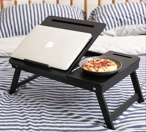 Image of WOOYNEX Wooden Laptop Table Standard Adjustable Study Table with Laptop, Portable Lap Desk, Multifunctional Bed Table with Drawer and Folding Legs (Black)