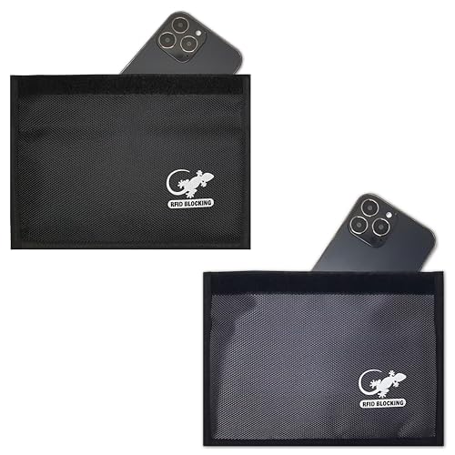 Image of Two Faraday Bags Anti-Tracking GPS RFID Signal Blocker Wallet Shielding Pouches (x2) Protective Cases for Cell Phone Car Key FOB, Data Privacy, Electronic Device Security (2 Pack - Black and Gray)