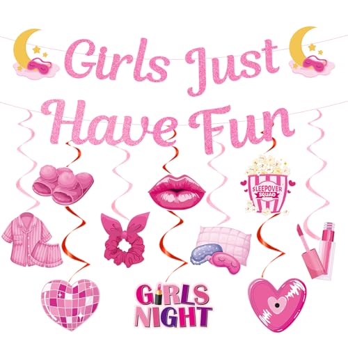 Luvsweets Slumber Party Decorations for Girls - 12 Pcs Spa Pajama Party Decorations for Adults, Sleepover Pink Party Supplies, Girls Just Have Fun Night Decoration