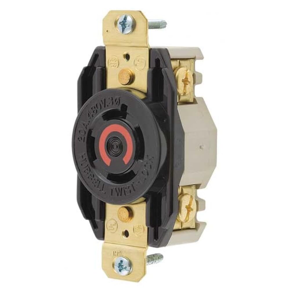 Locking Devices, Twist-Lock, Industrial, Flush Receptacle, 20A 3-Phase Delta 480V AC, 3-Pole 4-Wire Grounding, L16-20R, Screw Terminal, Black