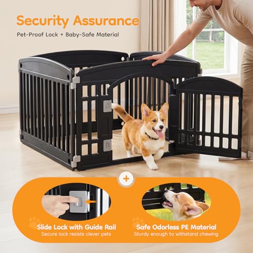Image of NEWBULIG Dog Playpen 4-Panel, 24IN Puppy Playpen, Stable Dog Play Pen Indoors /Outdoor with Secure Locking Door, Plastic Pet Fence for Small & Medium Dogs