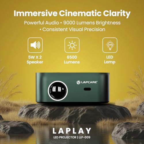 Image of Lapcare Laplay Llp-009 Fully Automatic 9000 Lumens Projector with 1920X1080 Full Hd&4K|Keystone Focus|Dual Band WiFi(2.5Ghz+5Ghz),Quad Core Processor|6-Piece Auto Hd Silent Lens,(5Wx2) Speaker,Black