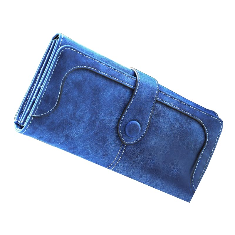 Wallet Women, Women's Vegan Wallet, 17 Card Slots Card Holder Bifold, Large Capacity Zipper Pocket Phone Handbag With ID Window (Dark Blue)