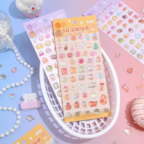 Image of Girl's 3D Cute Japanese Puff Sticker, 100+ Kawaii Dessert and Animal Mini Puffy Stickers, for DIY Scrapbooks Planner Journals Laptops Phone Case Decoration Gifts Rewards, Cream Cheese