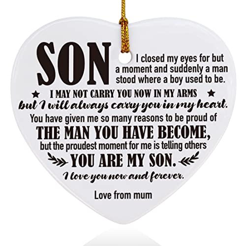 Image of Son Christmas Ornament Gifts, Son Gifts from Mom Mother, Holiday Decor Christmas Tree Ornaments Keepsake Sign, I Love You Now and Forever