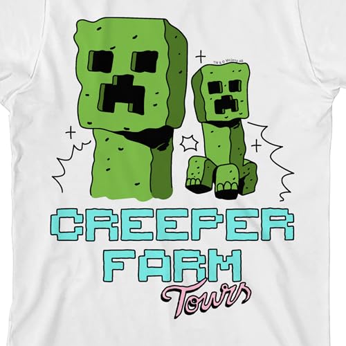 Minecraft Creeper Farm Girl's White Crew Neck Short Sleeve Shirt2