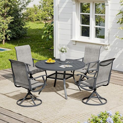 Image of VICLLAX 40.6 inch Round Outdoor Table, Patio Dining Table for 4 with Umbrella Hole for Garden Lawn Deck Backyard, Dark Grey