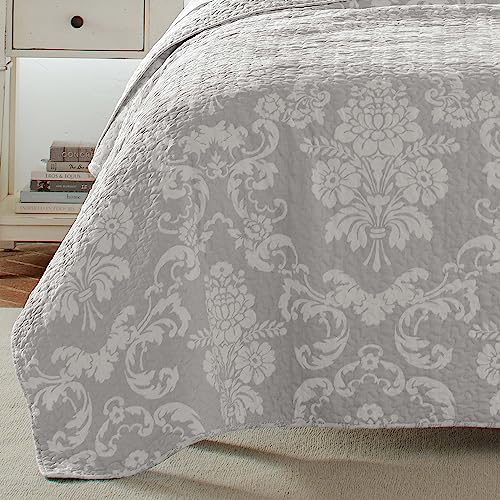 Laura Ashley Quilt Set Cotton Reversible Bedding With Matching Shams, Lightweight Home Decor Ideal For All Seasons, King, Venetia Grey #TOP6