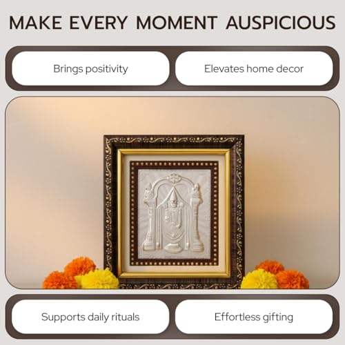 Image of Silver Coating Balaji Frame | Divine Home Decor | Wall Mount Square PhotoFrame for Gift, Wooden PhotoFrame for Temple, OfficeDecor Wedding Festival Gifting | tabletopframe (5x5.50 Inch)