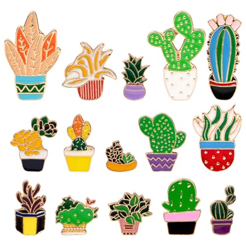 Sxutop 15 Pièces Broches en Forme de Cactus Émail Broche en Pot Épinglette Plante en Pot Drôle Pin Cactus Broche pour Femme Adorable Épinglette en Émail...