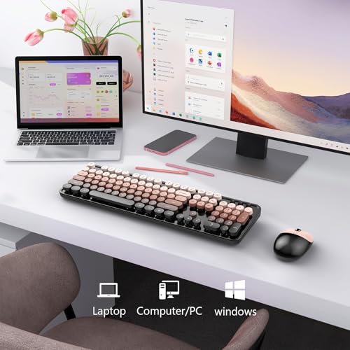 Image of MOFII Wireless Keyboard and Mouse Combo, 2.4 GHz Full-Size Retro Round Keyboard with 8 Multimedia & Shortcut Keys, Plug and Play, Compatible with Mac, Windows, Laptop, Desktop, PC - Coffee Gradient