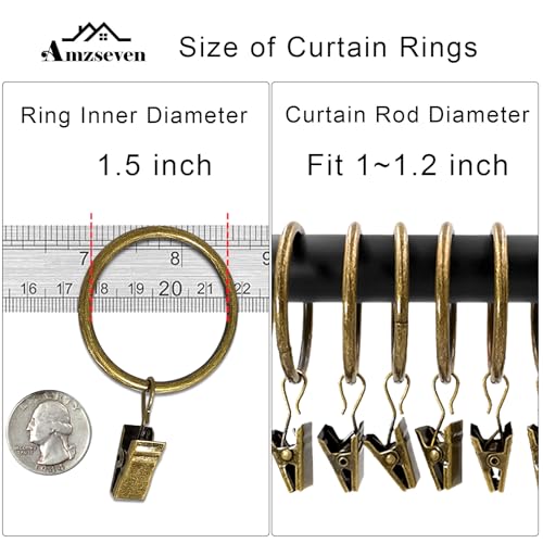 image for AMZSEVEN 100 Pack Metal Curtain Rings with Clips, Drapery Clips Hooks,