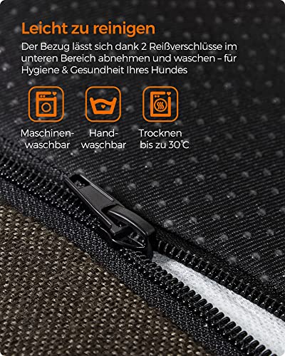 Feandrea Hundebett, Hundekissen in Leinenoptik, Hundekorb, erhöhte Ränder, rutschfeste Unterseite, Bezug abnehmbar waschbar, XL, für große Hunde, 110 x 75 x 27 cm, braun PGW12CC