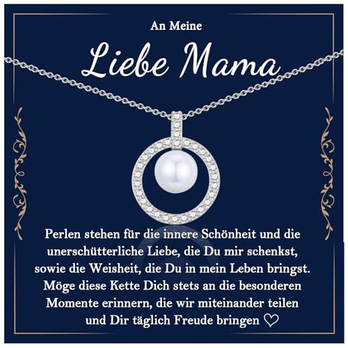 EYQV Geschenke für Mama, Mama Perlen Halskette Kette, Muttertagsgeschenk Geschenkideen für Mutter, Beste Mama Geschenk mit Karte von Tochter Sohn zum Geburtstag Muttertag Weihnachten