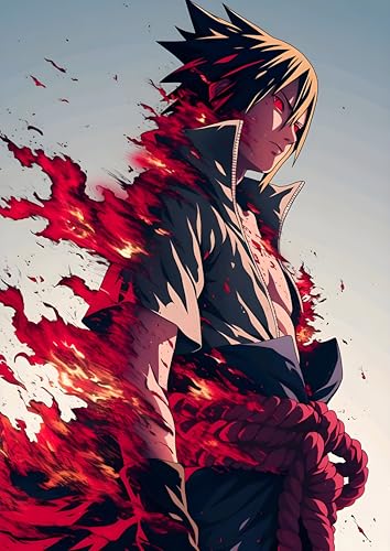 Image of NIJUKA Anime Printed Metal sheet Poster For Home And Room Decoration | For Anime Art Fans Boys And Girls (Sasuke chakra)