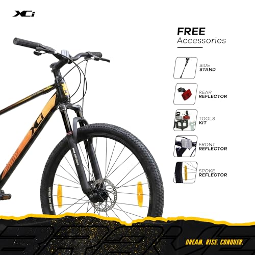 Image of XCi Brave 29T Shimano Geared for Men TUF Shox Front Suspension 21 Speed MTB 29 T (inch) Mountain Cycle Black Gold