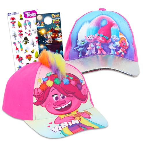 Trolls Hat for Girls 2 Pack Set - Bundle with 2 Trolls Poppy Baseball Capa for Kids Plus Stickers | Trolls Baseball Hat for Kids, Girls