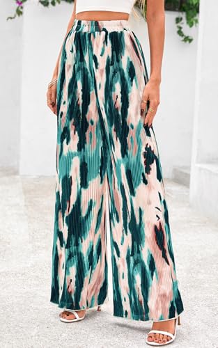 PRETTYGARDEN Womens Pants Dressy Casual Wide Leg Graphic Print Lounge Pants Women Comfy High Waist Pleated Palazzo Pants2