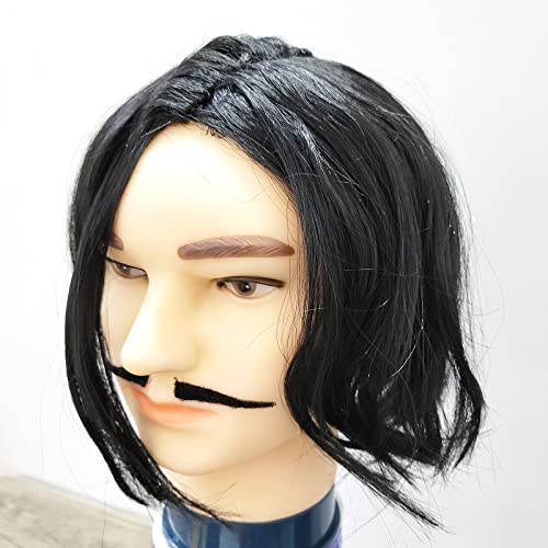 Costumes Men's Dirt Black Wig + Moustache Halloween Cosplay Costume Black Wig Set, 53cm