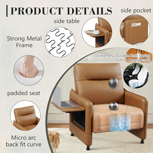 Sillón tapizado marrón con reposabrazos y mesa lateral miniatura 5