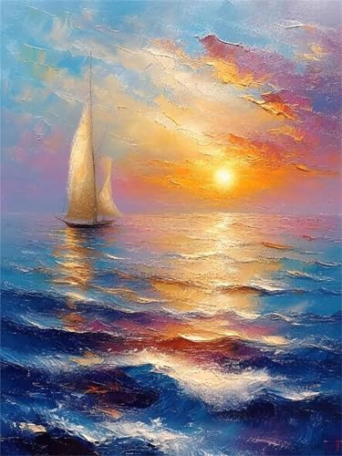 Peinture enfant océan et adulte débutants bateau peinture par numero grand format 90x120cm