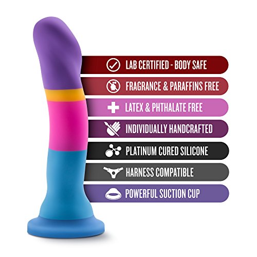 Blush Avant D1 Hot ‘N’ Cool - 7 1/2 Inch Beginner Platinum Cured Silicone Strap On Dildo - Pegging Prostate Massage - Easy To Clean Suction Cup Harness Compatible - Hands Free Colorful Female Sex Toy #TOP1