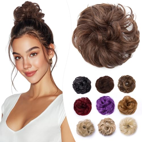 Elailite Chignon Facile Per Capelli Finto Marrone Scuro mix Biondo Chiaro, Ciambella Parrucca Coda Corta Accessori Donna Extension Per Capelli Ricci 35g