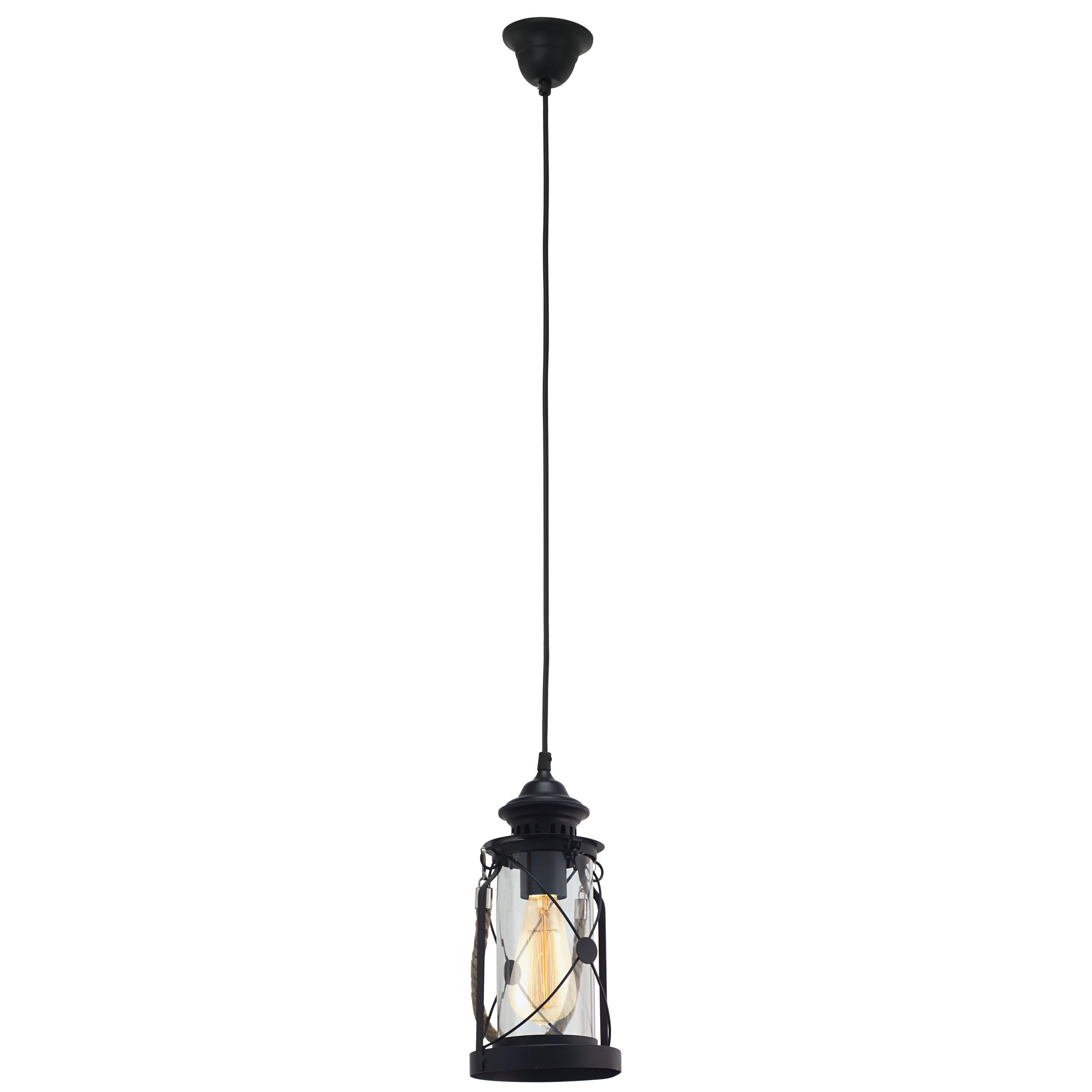 Eglo Black Bradford Pendant Lamp, Vintage Ceiling Light In Steel And Clear Glass, Hanging Lantern, Dining And Living Room Lighting, E27 Socket